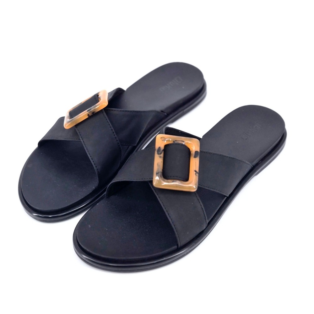 Olukai Lai Slide Sandals Black Tortoise Buckle Resortwear Shoes Women's 10 Rare